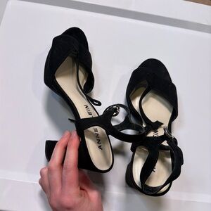 Anne Klein Black Suede Strappy Heels